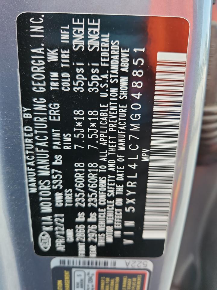 2021 Kia Sorento S VIN: 5XYRL4LC7MG048851 Lot: 64667365