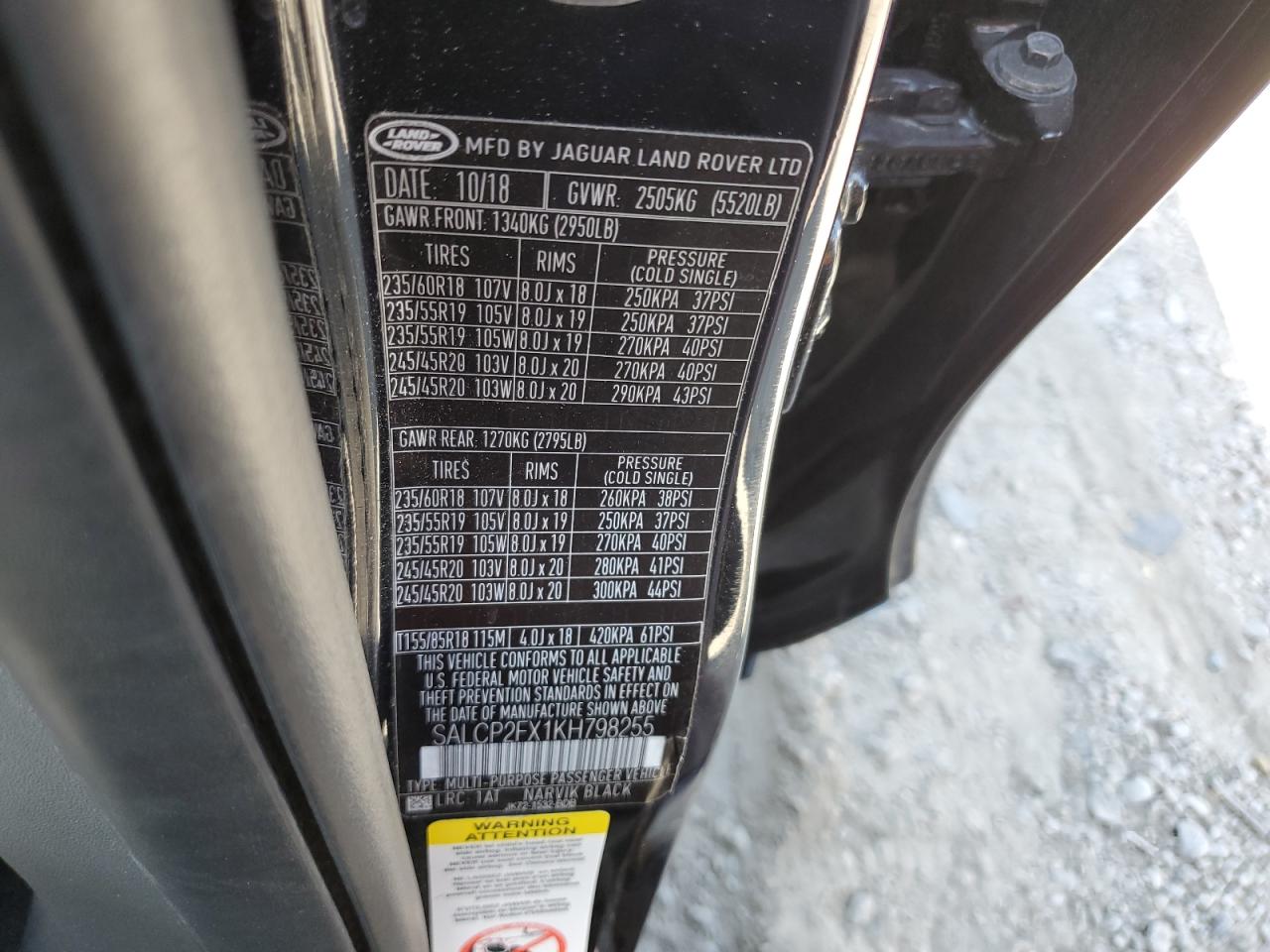 2019 Land Rover Discovery Sport Se VIN: SALCP2FX1KH798255 Lot: 63519065