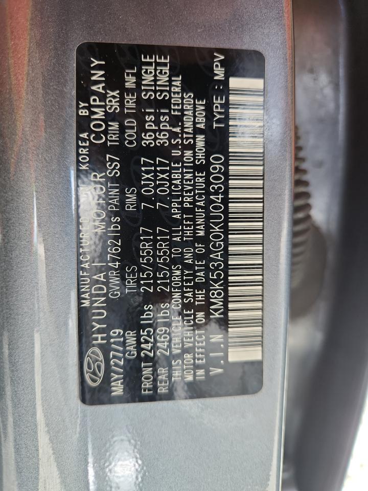 2019 Hyundai Kona Ultimate VIN: KM8K53AG0KU043090 Lot: 64736235