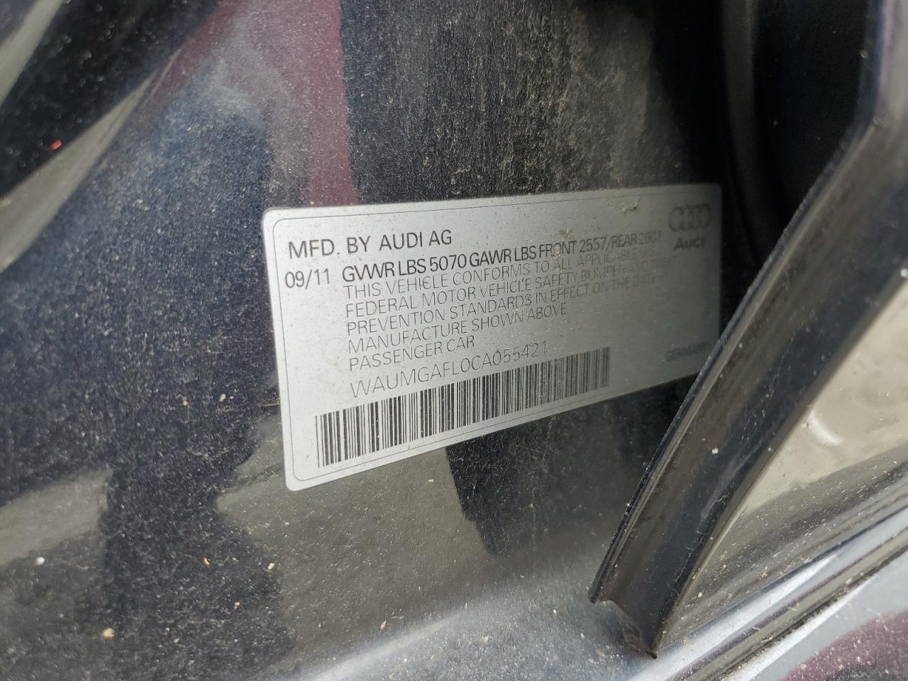 2012 Audi S4 Prestige VIN: WAUMGAFL0CA055421 Lot: 63792955