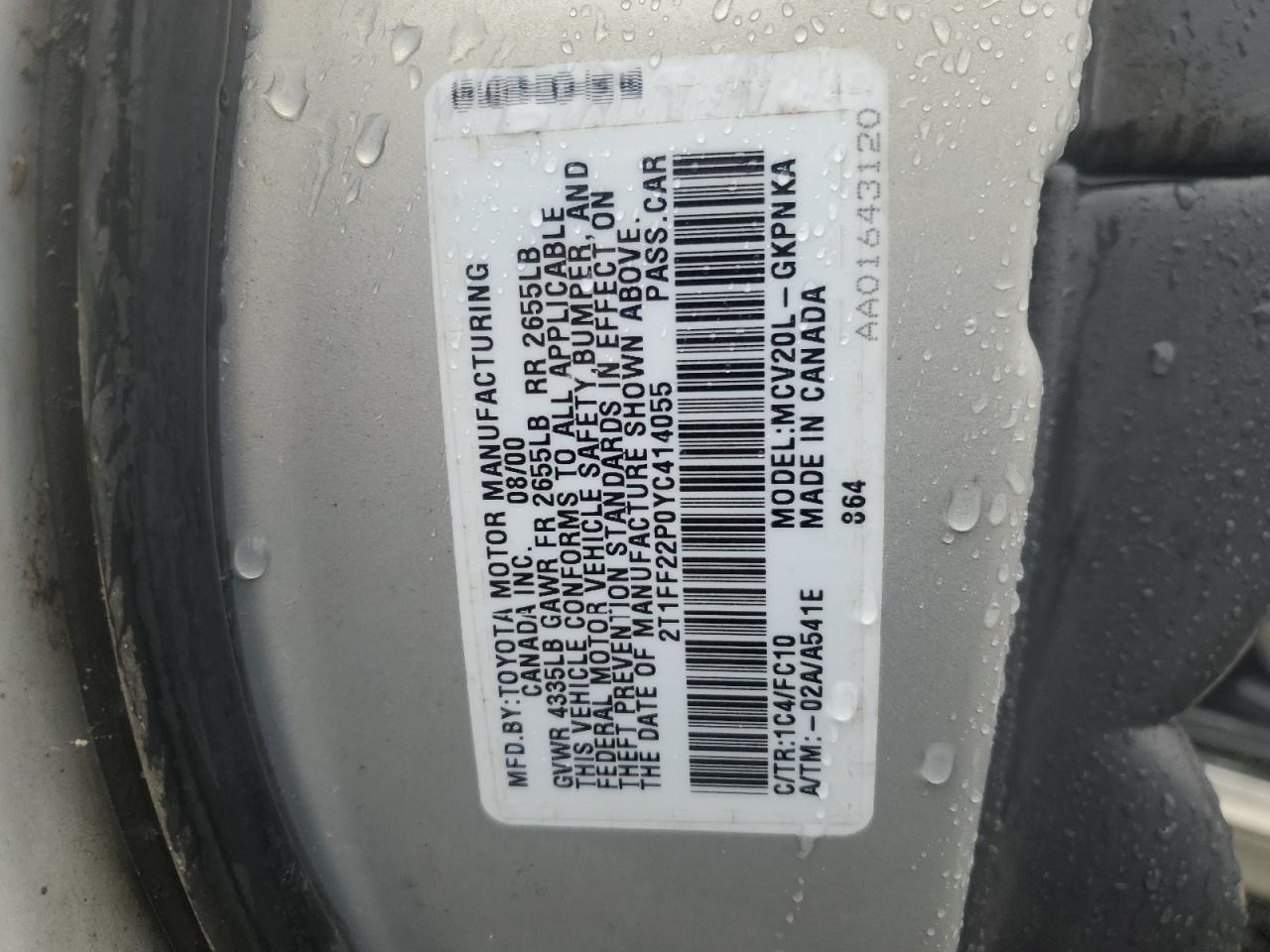 2000 Toyota Camry Solara Se VIN: 2T1FF22P0YC414055 Lot: 63781545