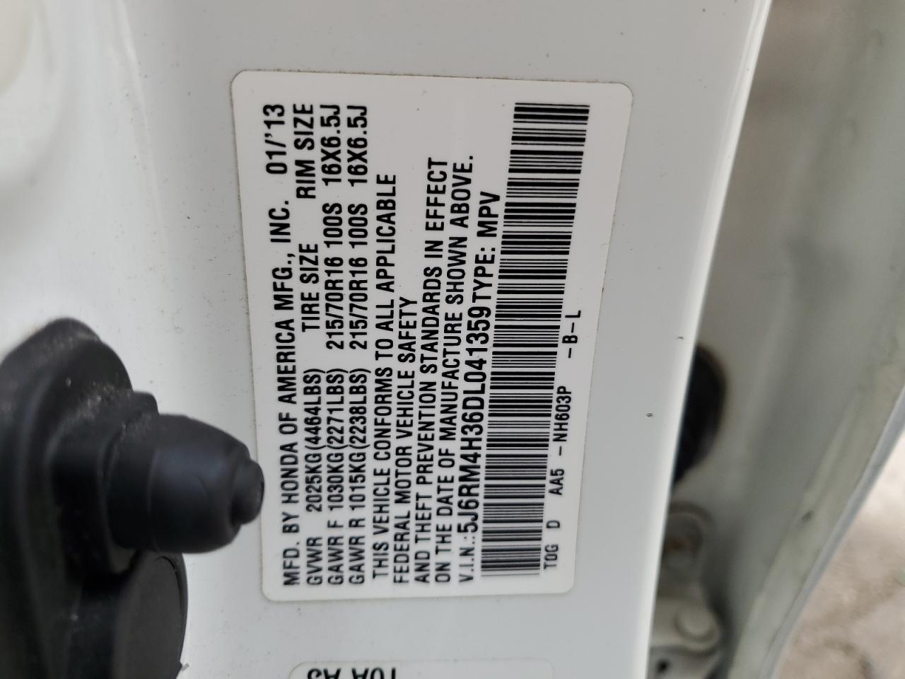 2013 Honda Cr-V Lx VIN: 5J6RM4H36DL041359 Lot: 65348615