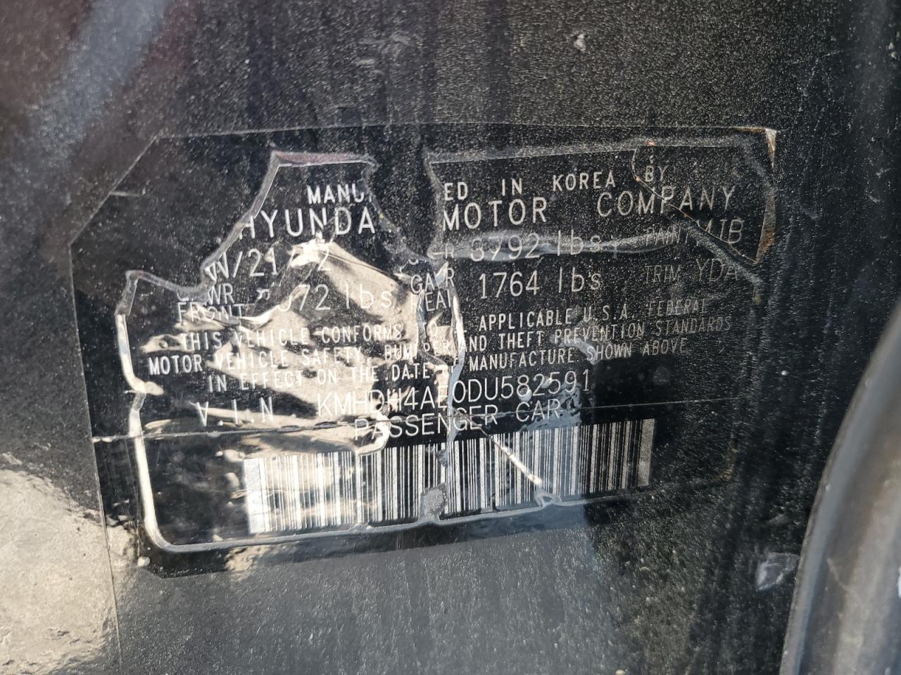 2013 Hyundai Elantra Gls VIN: KMHDH4AE0DU582591 Lot: 62272505