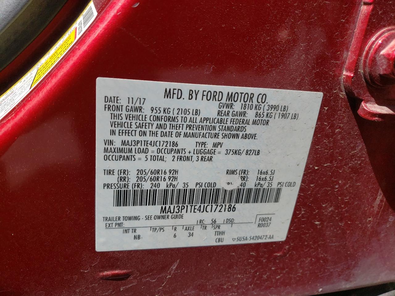2018 Ford Ecosport Se VIN: MAJ3P1TE4JC172186 Lot: 63772355