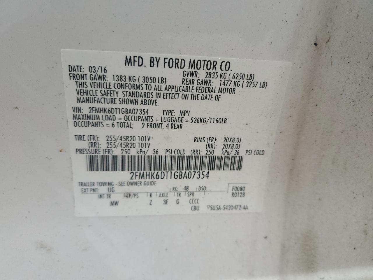2016 Ford Flex Limited VIN: 2FMHK6DT1GBA07354 Lot: 64251515