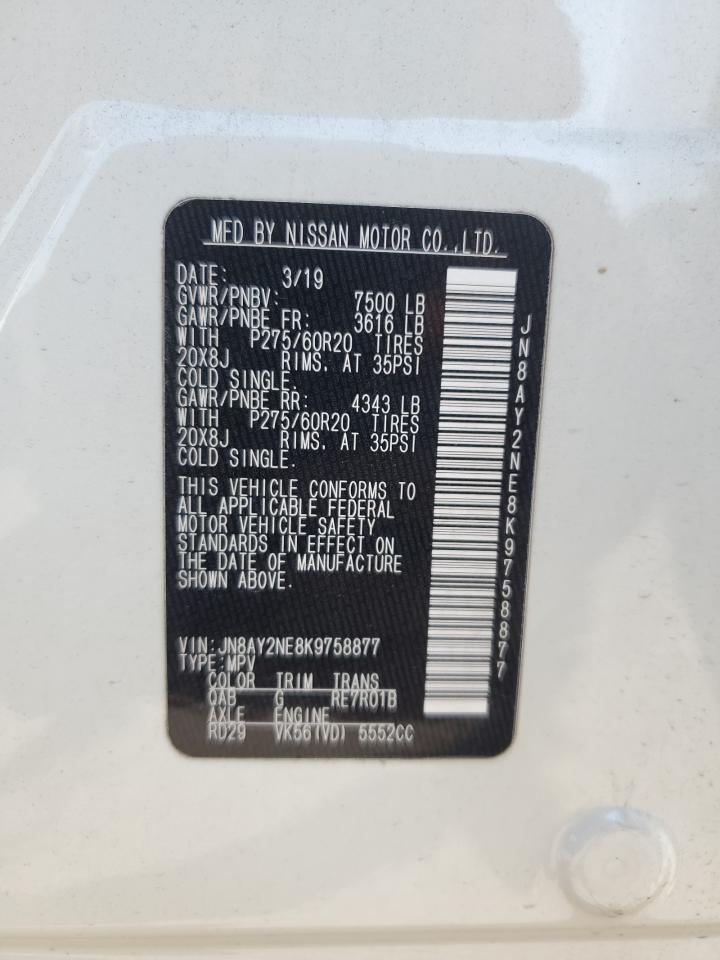 2019 Nissan Armada Platinum VIN: JN8AY2NE8K9758877 Lot: 63475505