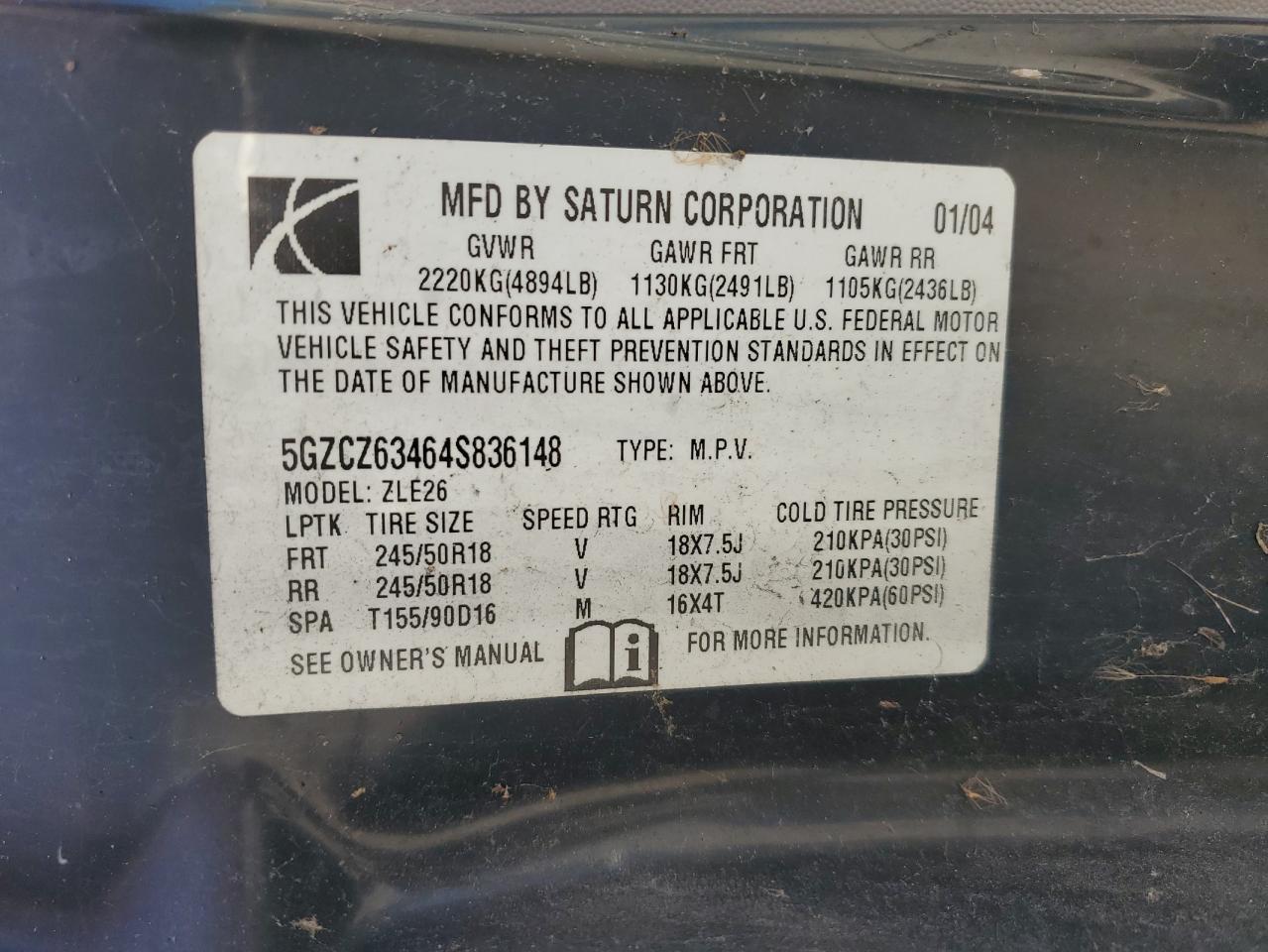 5gzcz63464s836148 5GZCZ63464S836148 2004 Saturn Vue