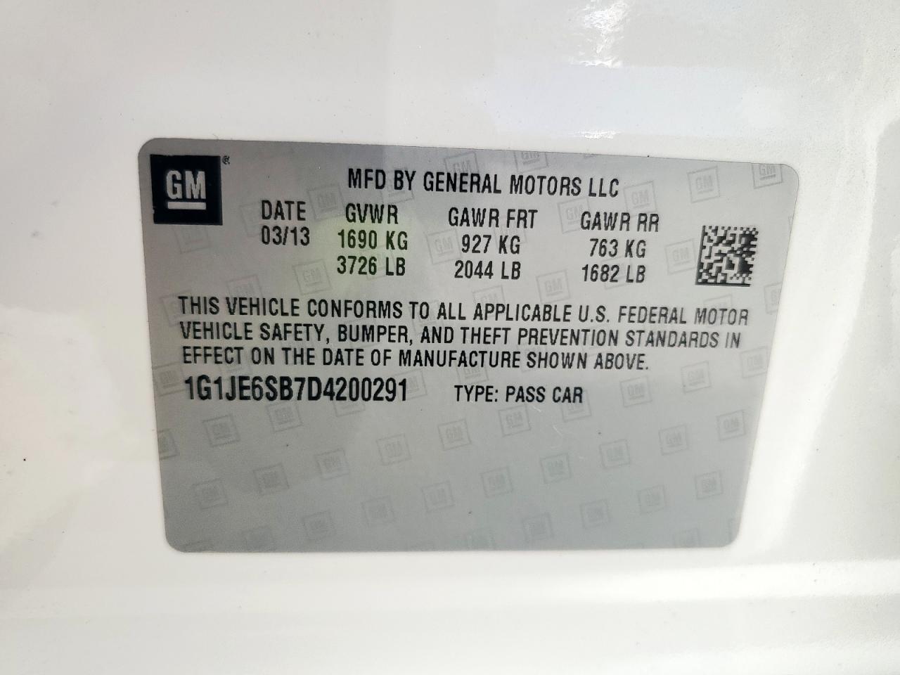 2013 Chevrolet Sonic Ltz VIN: 1G1JE6SB7D4200291 Lot: 66943785