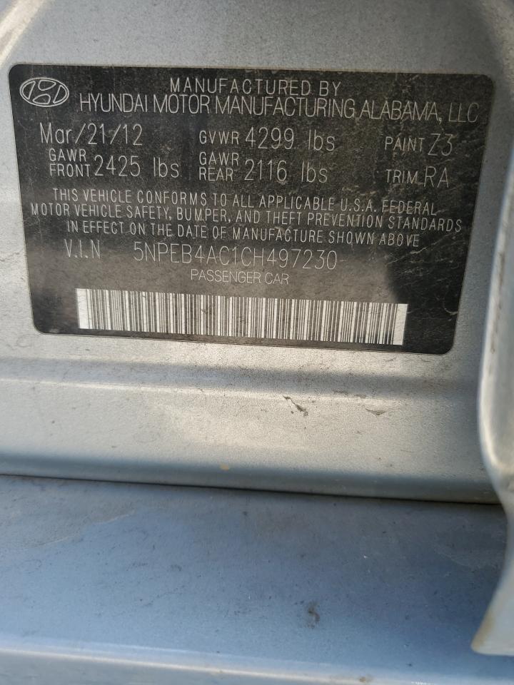 2012 Hyundai Sonata Gls VIN: 5NPEB4AC1CH497230 Lot: 66698605