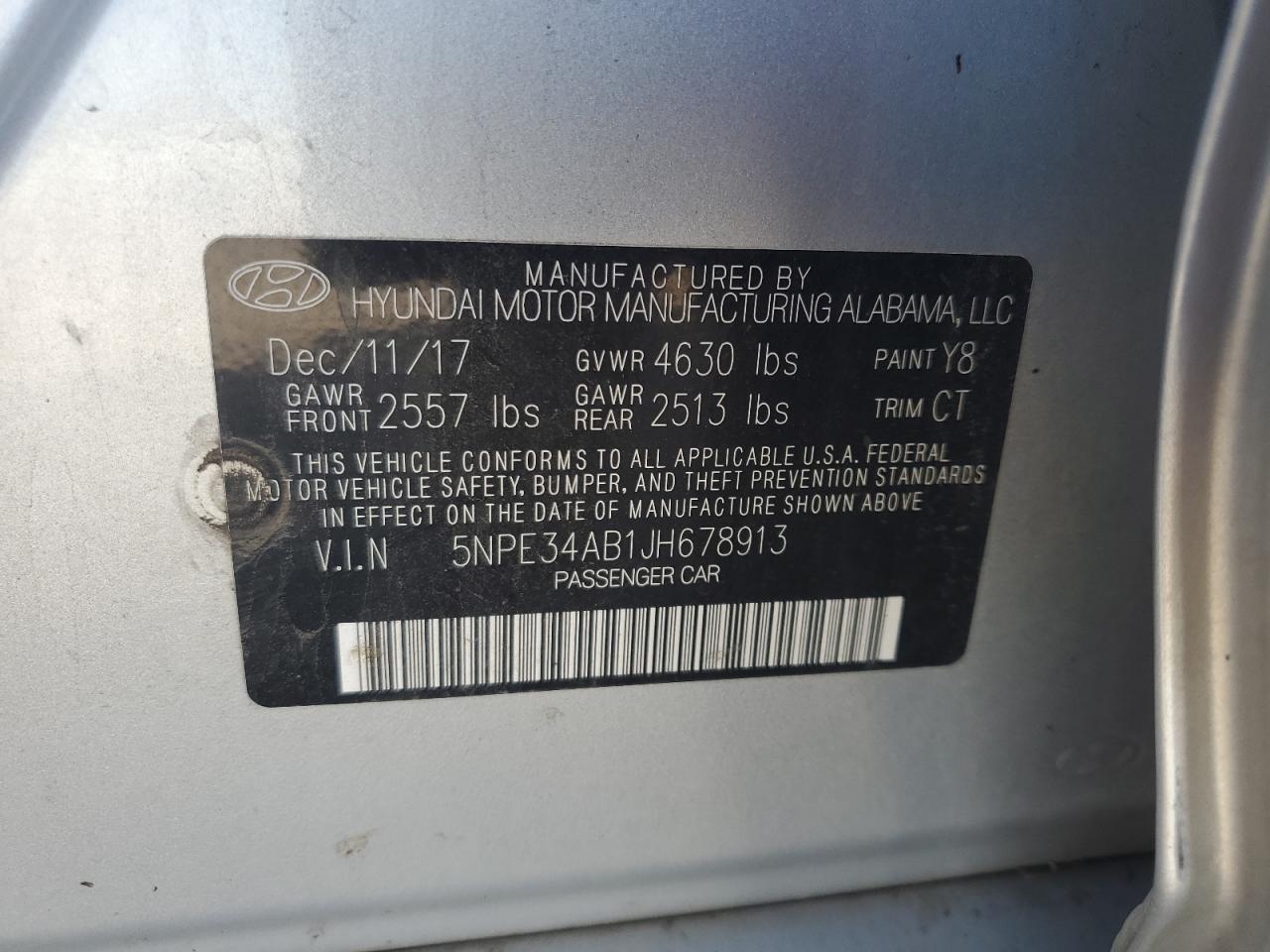 2018 Hyundai Sonata Sport VIN: 5NPE34AB1JH678913 Lot: 63077815