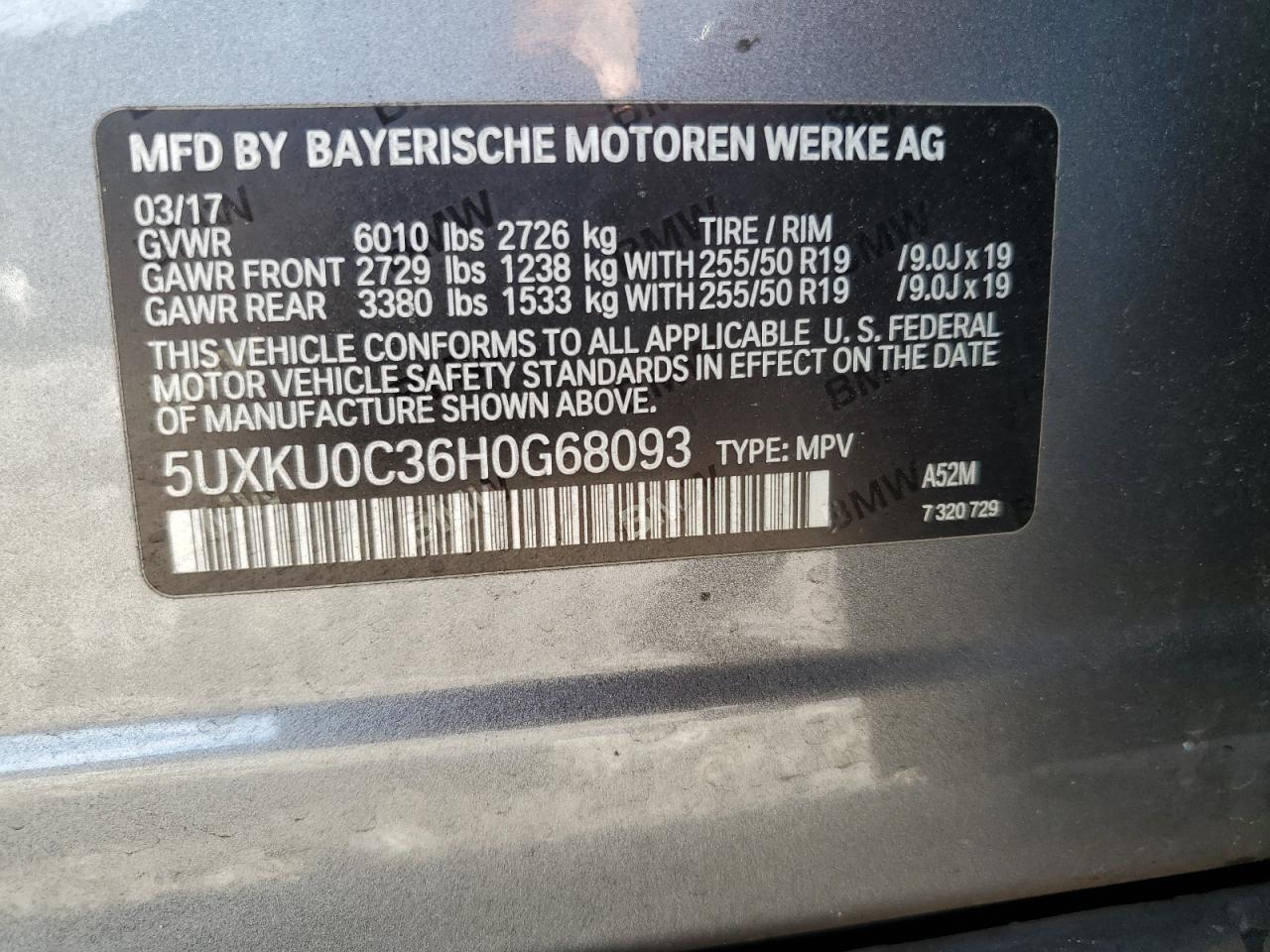 2017 BMW X6 Sdrive35I VIN: 5UXKU0C36H0G68093 Lot: 62809415