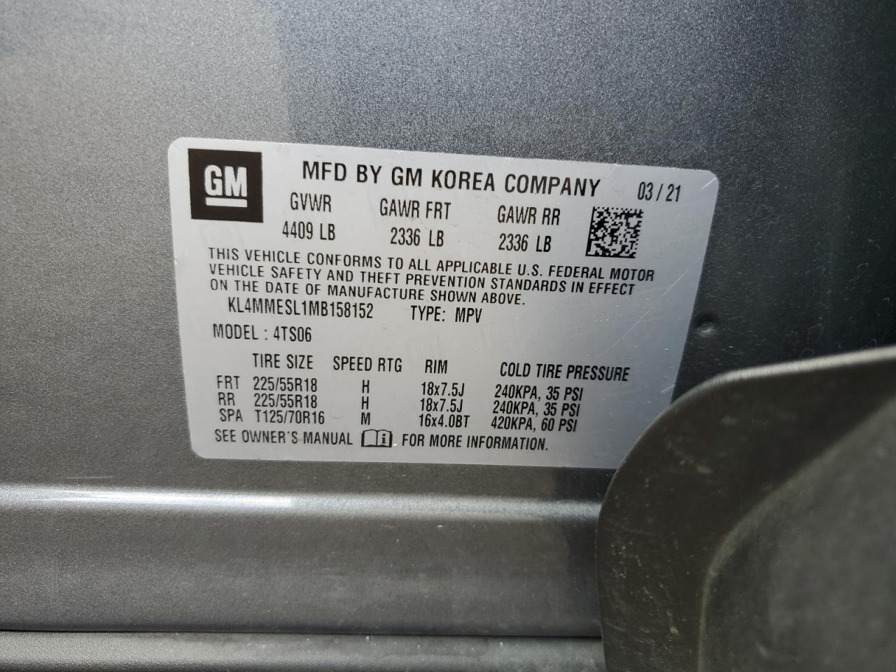 2021 Buick Encore Gx Select VIN: KL4MMESL1MB158152 Lot: 64809545