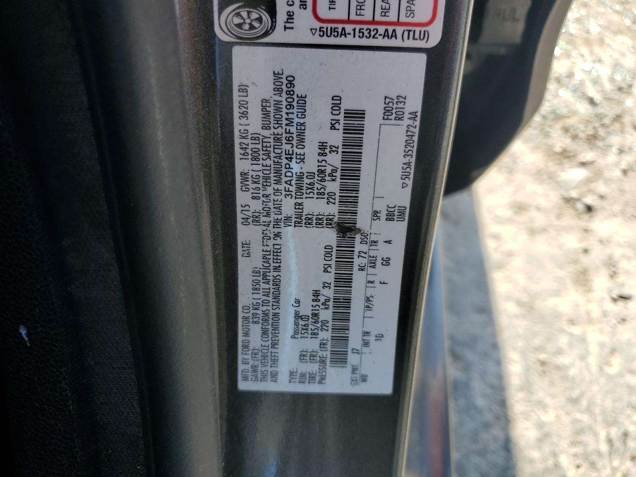 3FADP4EJ6FM190890 2015 Ford Fiesta Se