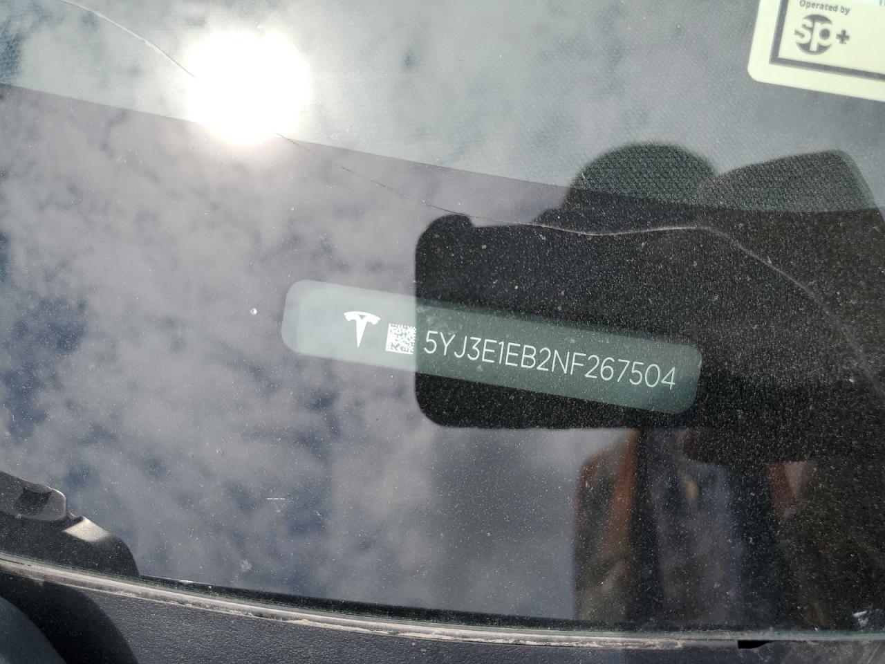 2022 Tesla Model 3 VIN: 5YJ3E1EB2NF267504 Lot: 64586475