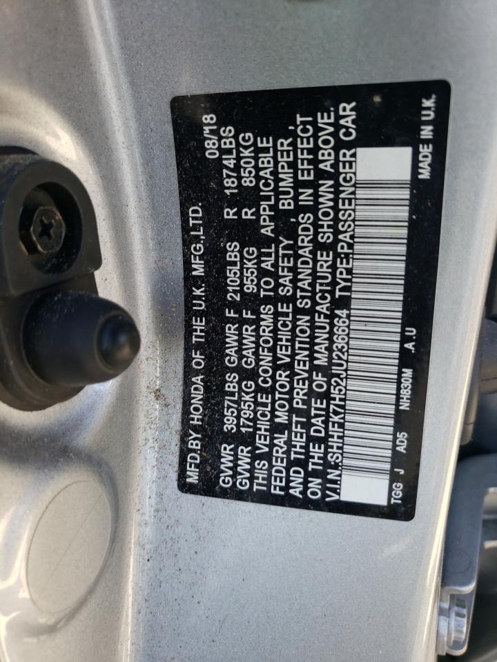 2018 Honda Civic Ex VIN: SHHFK7H52JU236664 Lot: 65204035