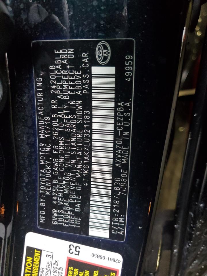 2020 Toyota Camry Xse VIN: 4T1K61AK7LU321183 Lot: 64452165