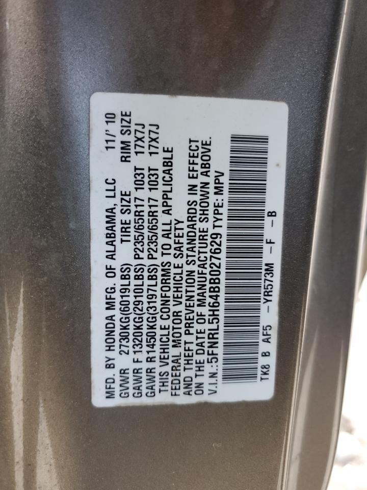 2011 Honda Odyssey Exl VIN: 5FNRL5H64BB027629 Lot: 64156865