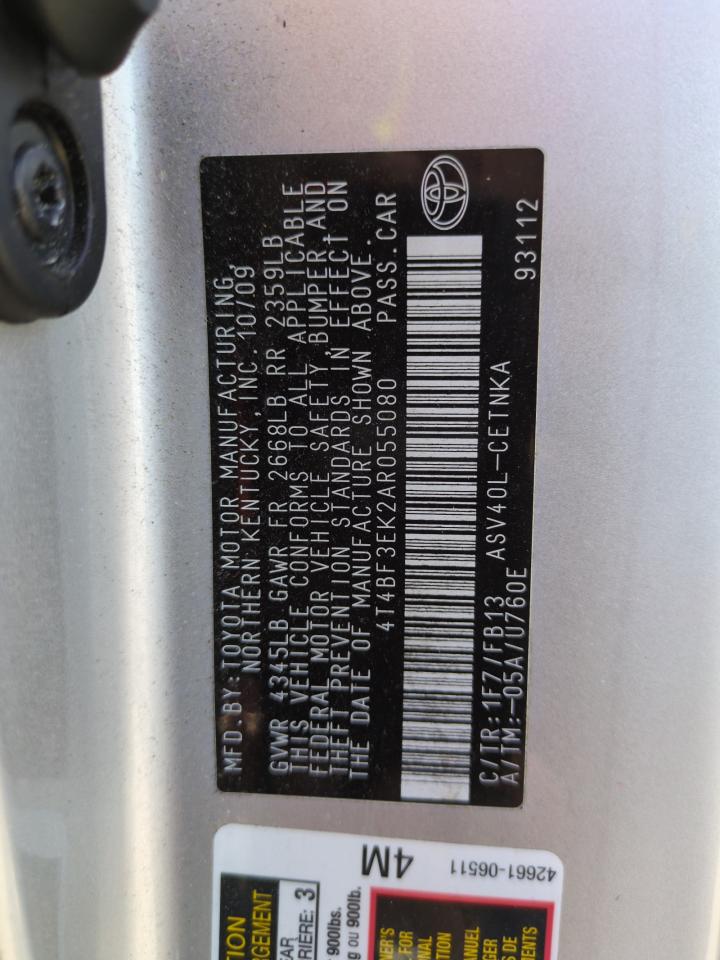 2010 Toyota Camry Base VIN: 4T4BF3EK2AR055080 Lot: 67225765