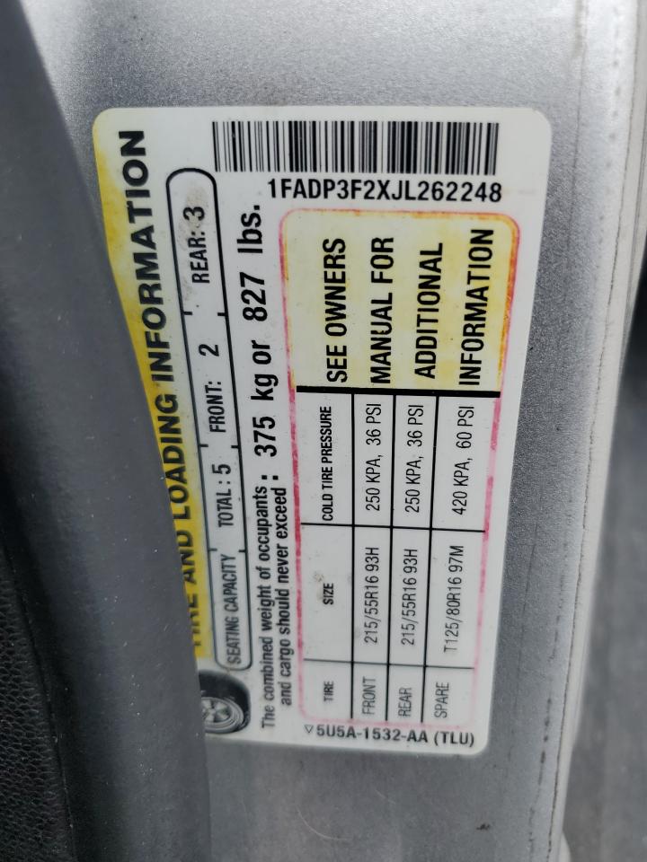 2018 Ford Focus Se VIN: 1FADP3F2XJL262248 Lot: 65693425