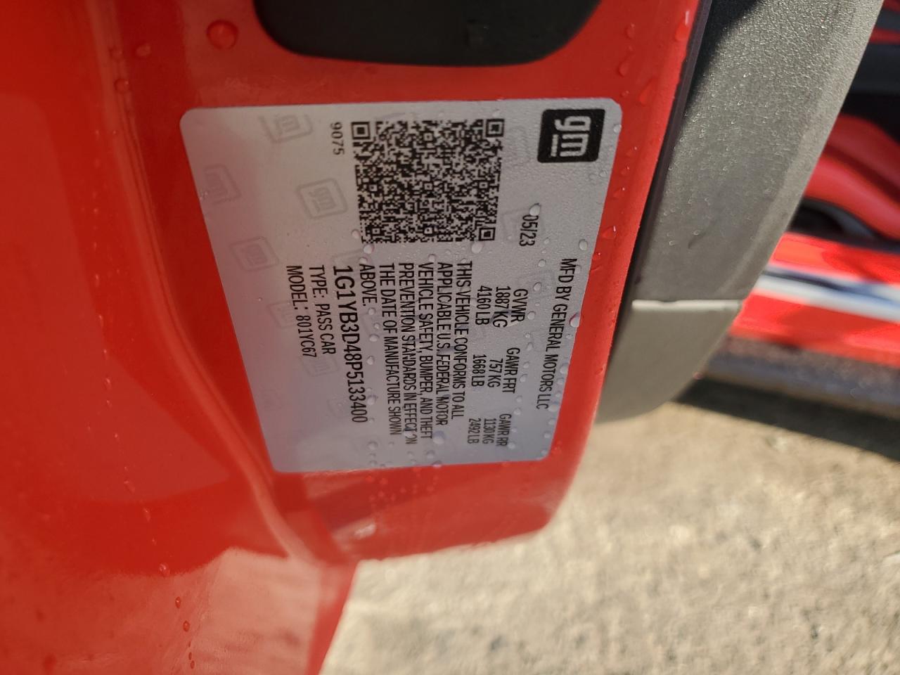 2023 Chevrolet Corvette Stingray 2Lt VIN: 1G1YB3D48P5133400 Lot: 63510305