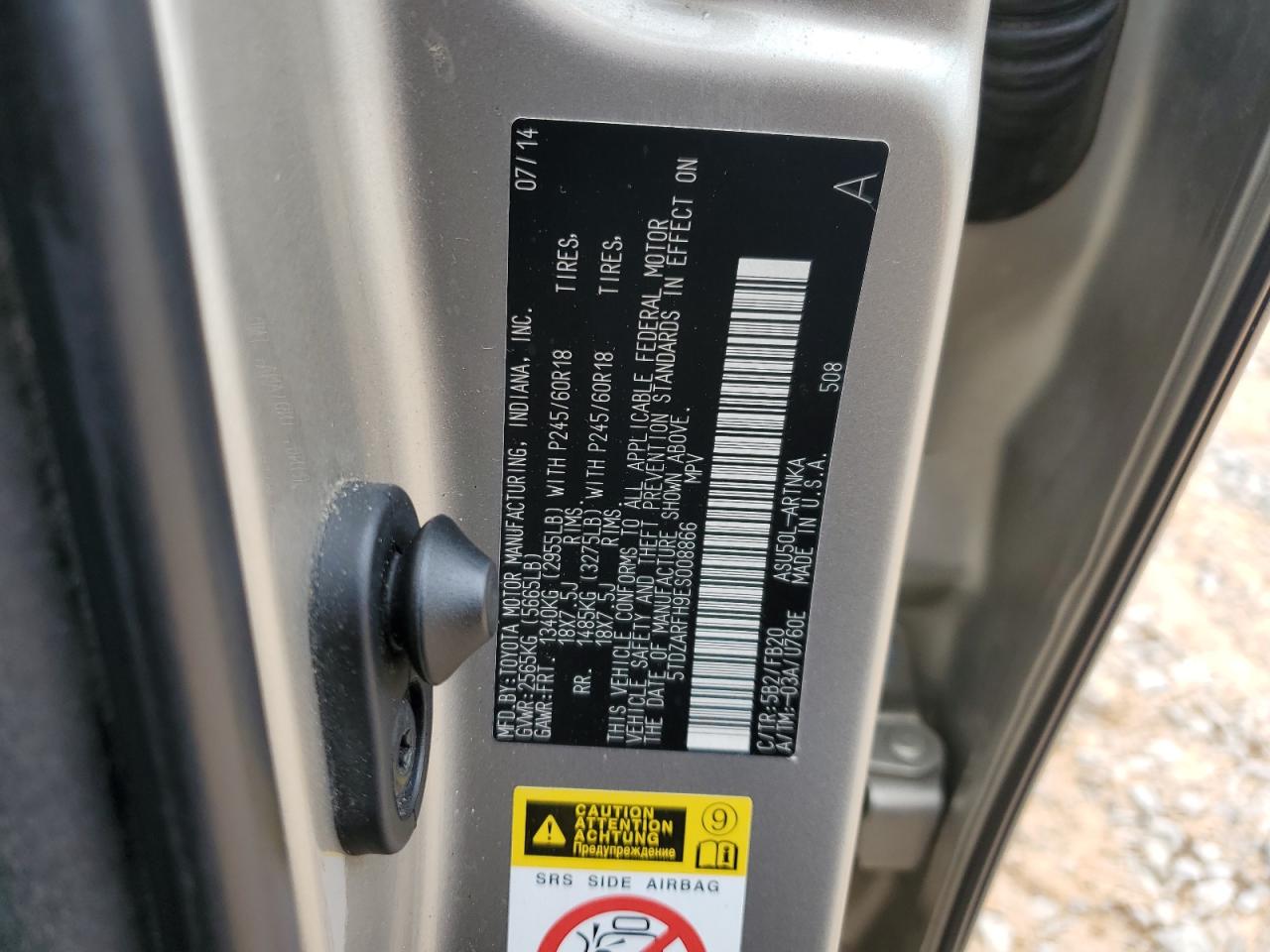 2014 Toyota Highlander Le VIN: 5TDZARFH9ES008866 Lot: 65965375