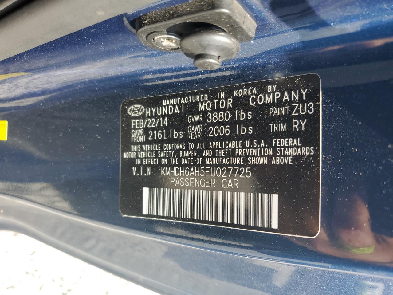 2014 Hyundai Elantra Coupe Gs VIN: KMHDH6AH5EU027725 Lot: 62928675
