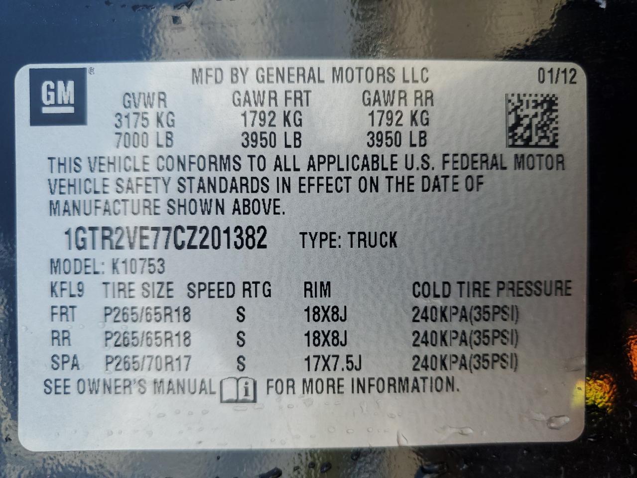2012 GMC Sierra K1500 Sle VIN: 1GTR2VE77CZ201382 Lot: 63860935