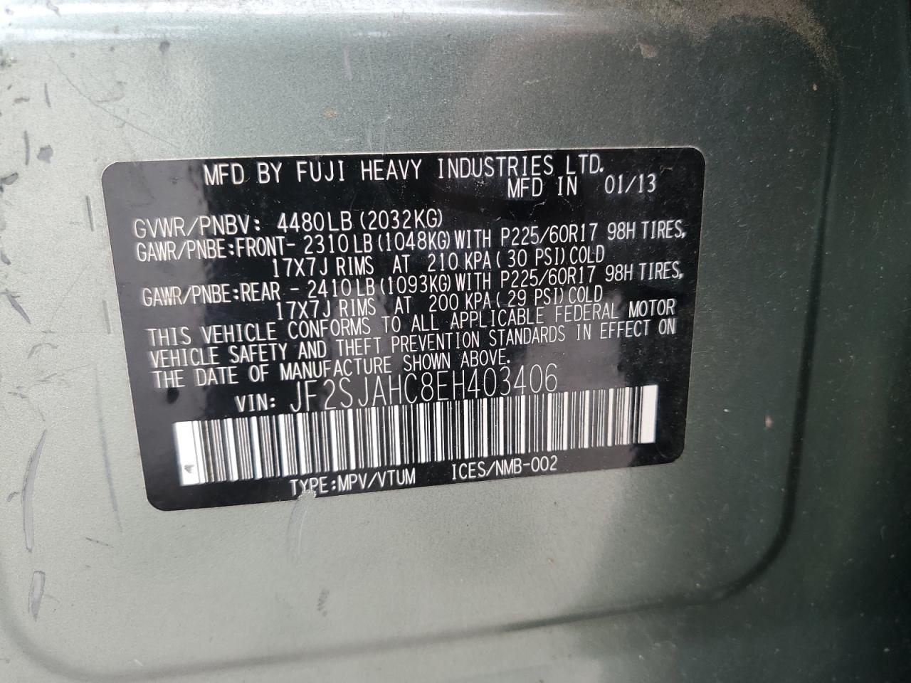 2014 Subaru Forester 2.5I Limited VIN: JF2SJAHC8EH403406 Lot: 64013055