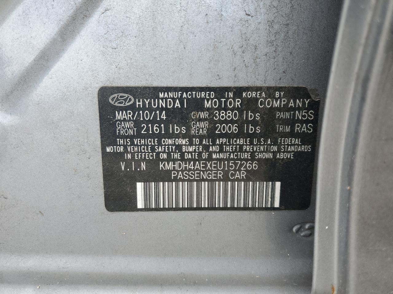2014 Hyundai Elantra Se VIN: KMHDH4AEXEU157266 Lot: 64331695