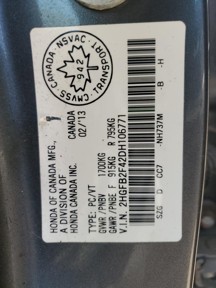 2013 Honda Civic Lx VIN: 2HGFB2F42DH106771 Lot: 64420245
