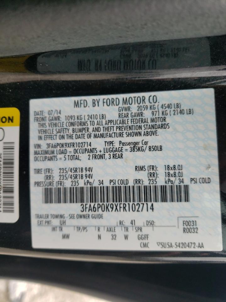 2015 Ford Fusion Titanium VIN: 3FA6P0K9XFR102714 Lot: 64683275