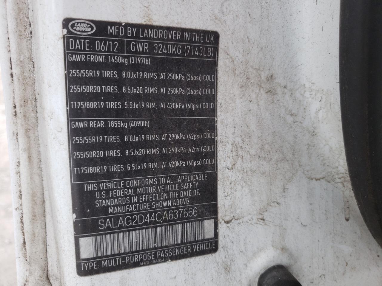 2012 Land Rover Lr4 Hse VIN: SALAG2D44CA637666 Lot: 64628805