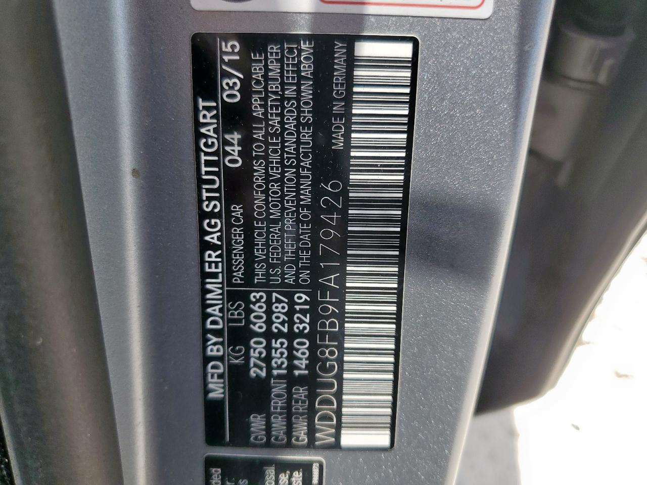 2015 Mercedes-Benz S 550 4Matic VIN: WDDUG8FB9FA179426 Lot: 64850935