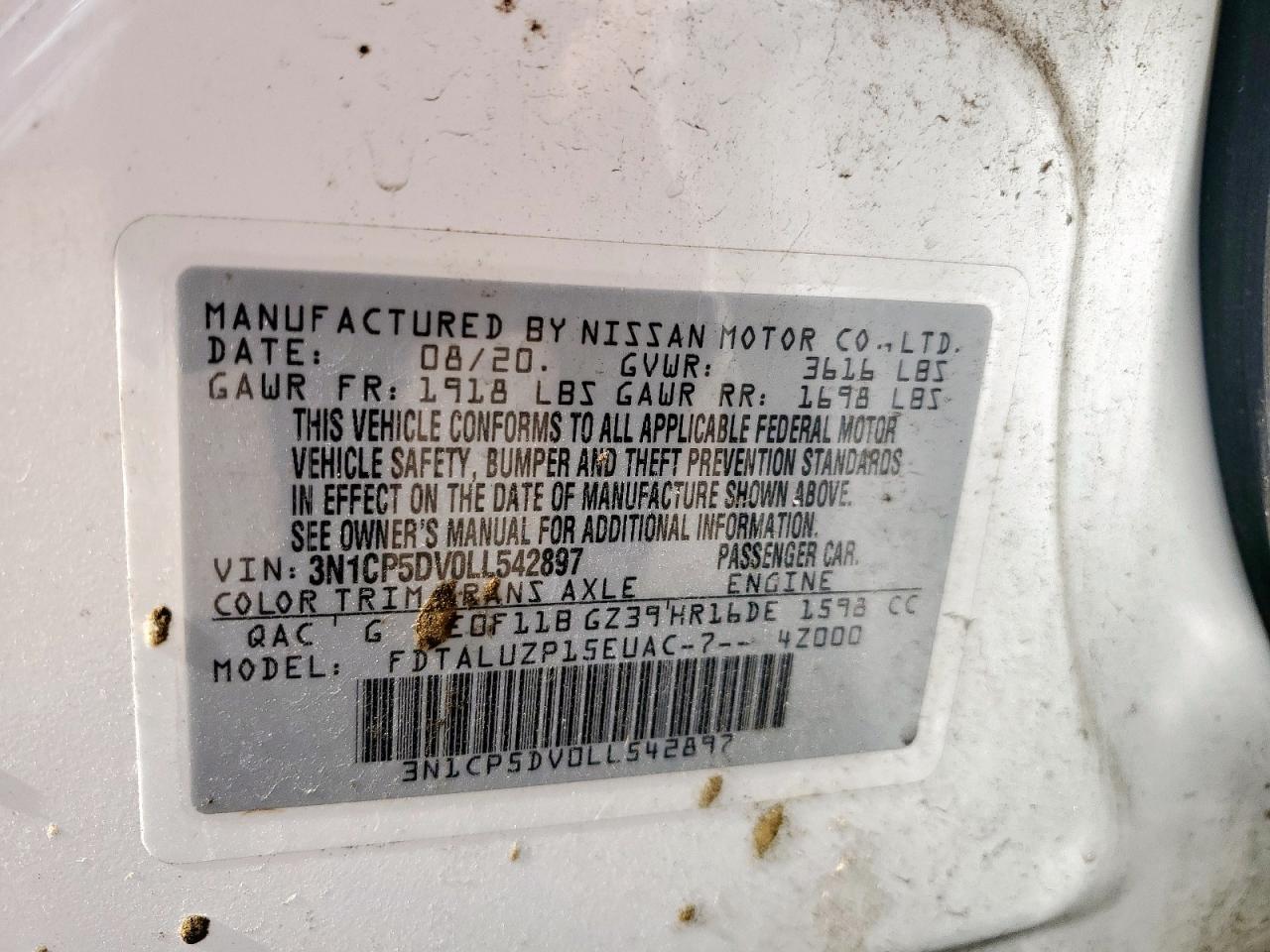 2020 Nissan Kicks Sr VIN: 3N1CP5DV0LL542897 Lot: 64300355