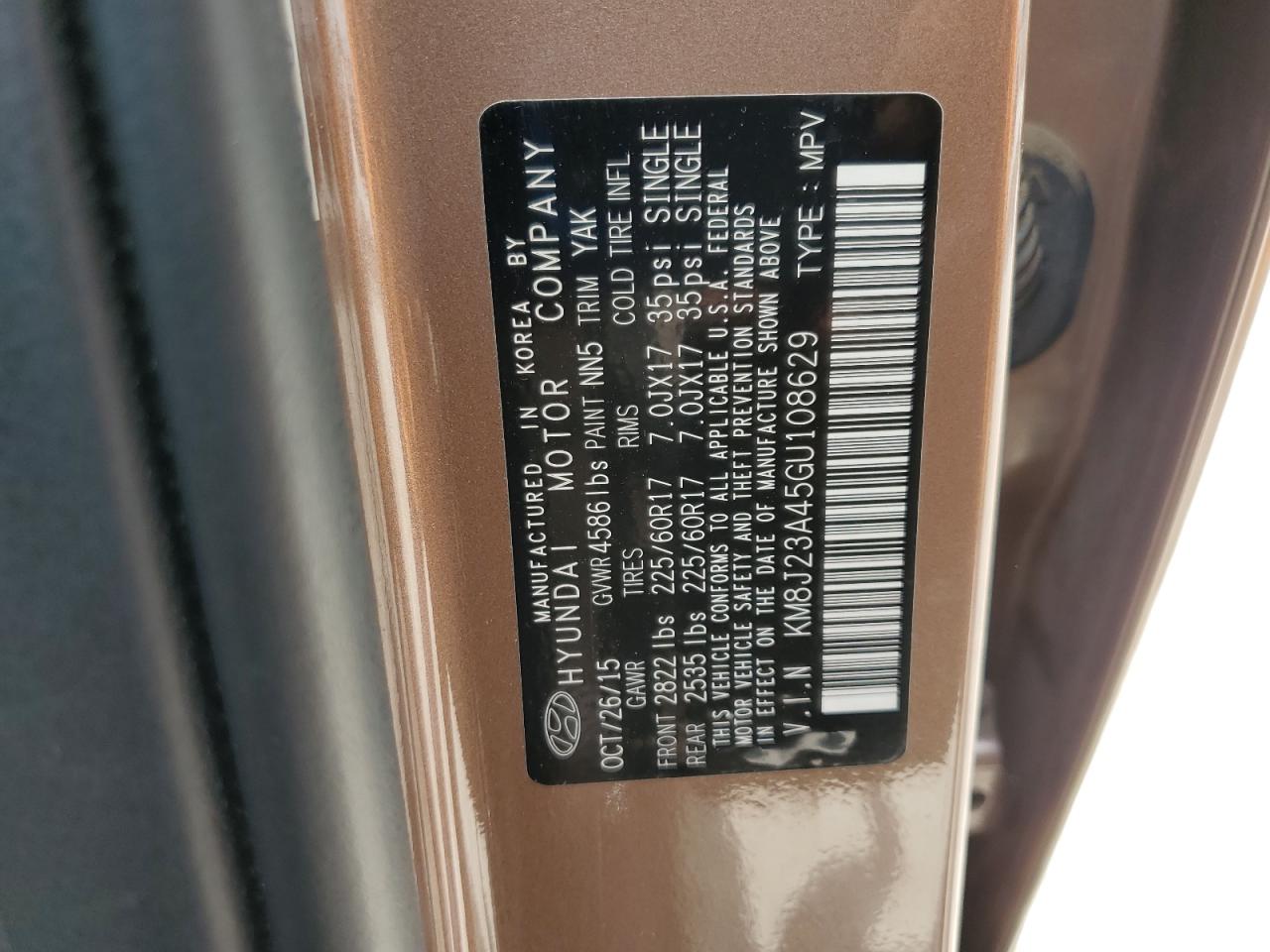 2016 Hyundai Tucson Se VIN: KM8J23A45GU108629 Lot: 65267445