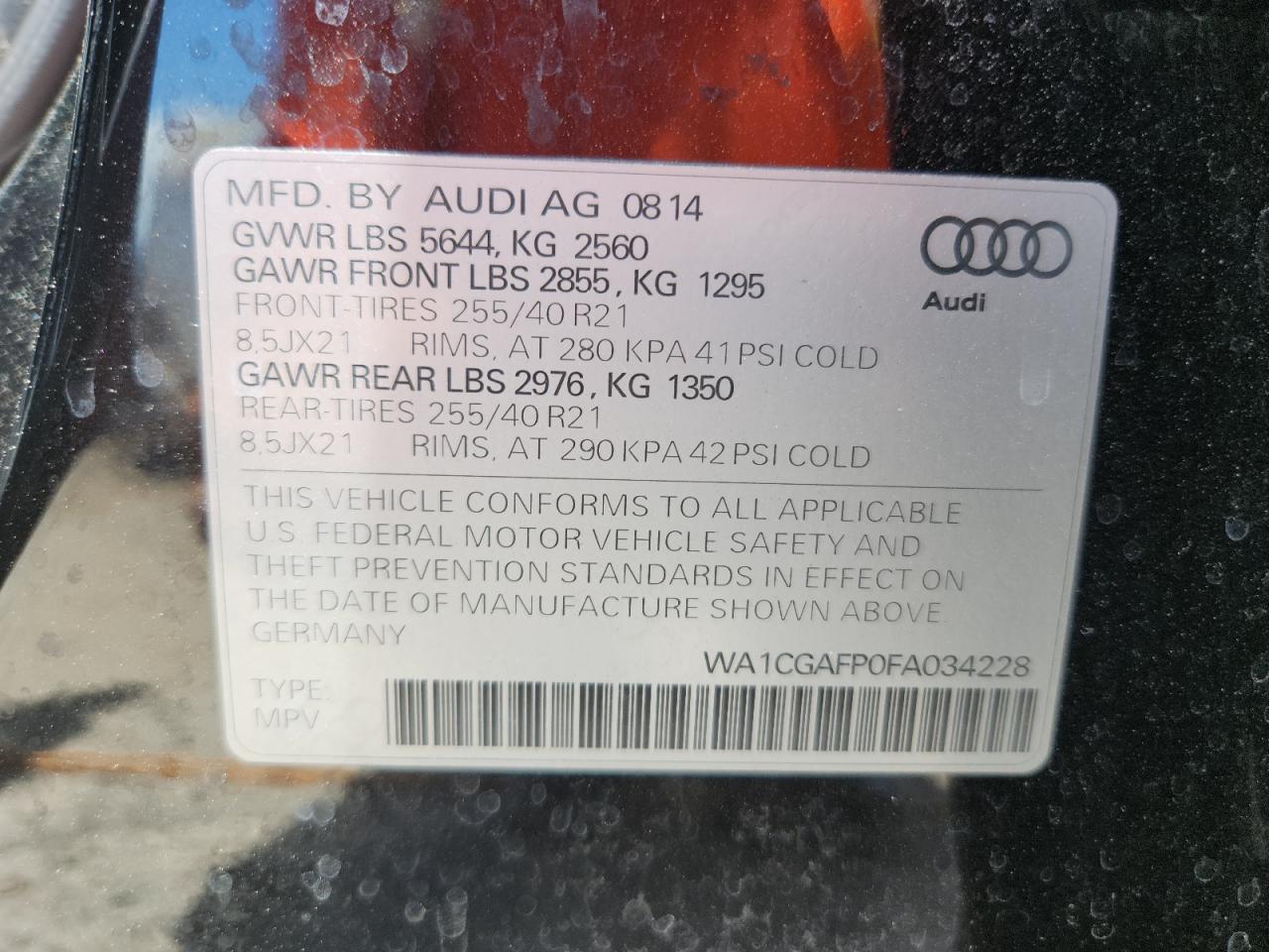 2015 Audi Sq5 Premium Plus VIN: WA1CGAFP0FA034228 Lot: 64604285