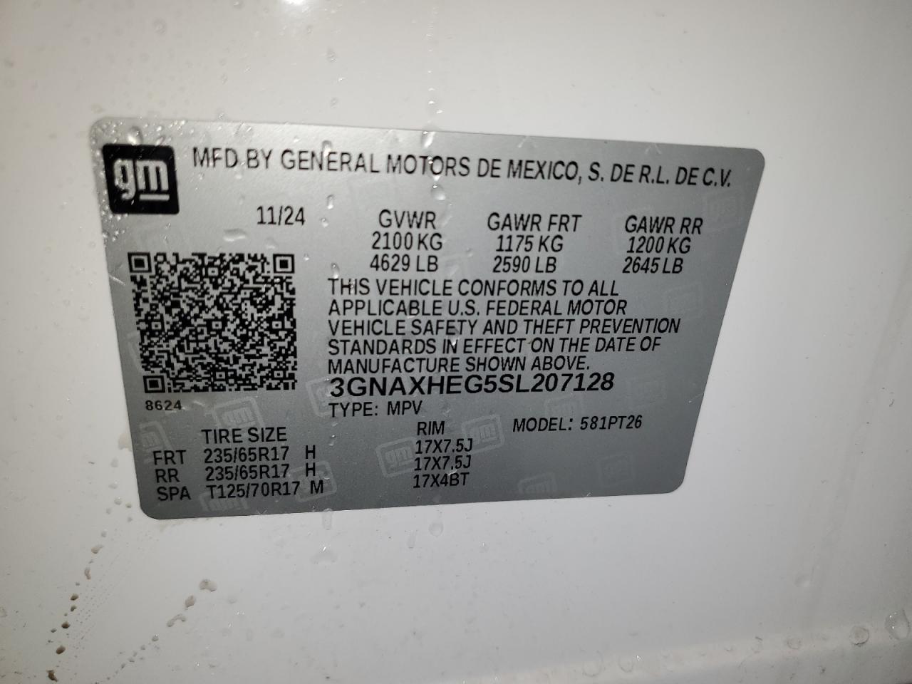 2025 Chevrolet Equinox Lt VIN: 3GNAXHEG5SL207128 Lot: 64487765