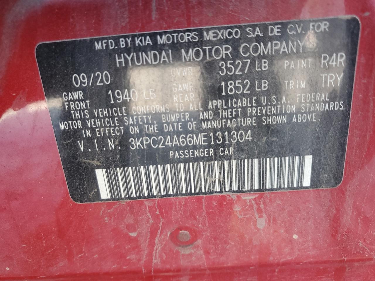 2021 Hyundai Accent Se VIN: 3KPC24A66ME131304 Lot: 65166015