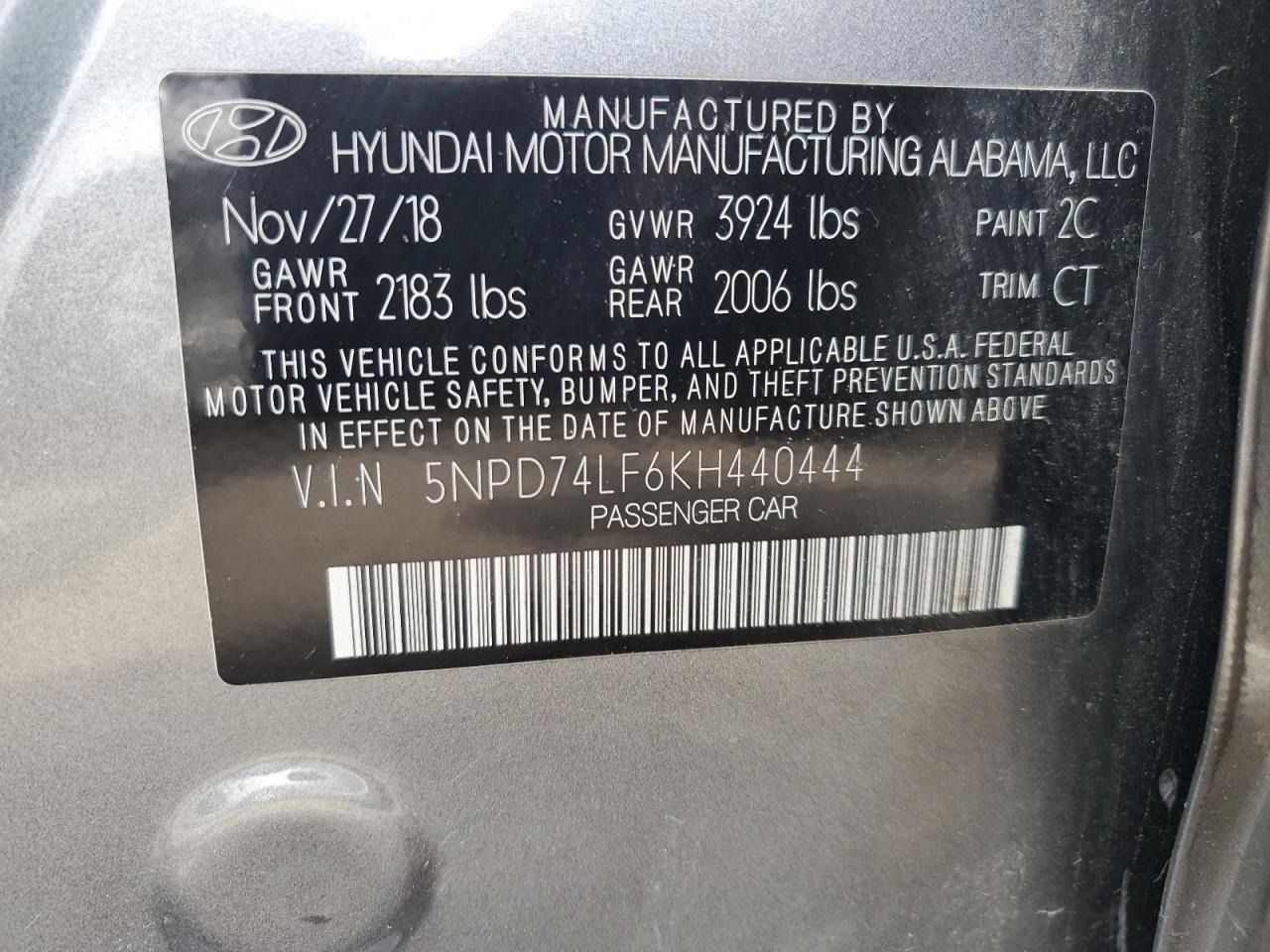 2019 Hyundai Elantra Se VIN: 5NPD74LF6KH440444 Lot: 63079905