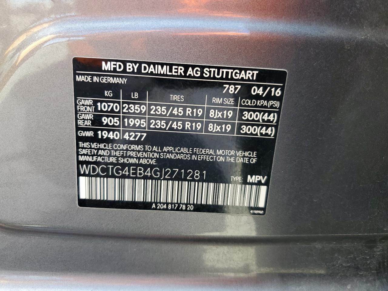 wdctg4eb4gj271281 WDCTG4EB4GJ271281 2016 Mercedes-Benz Gla 250