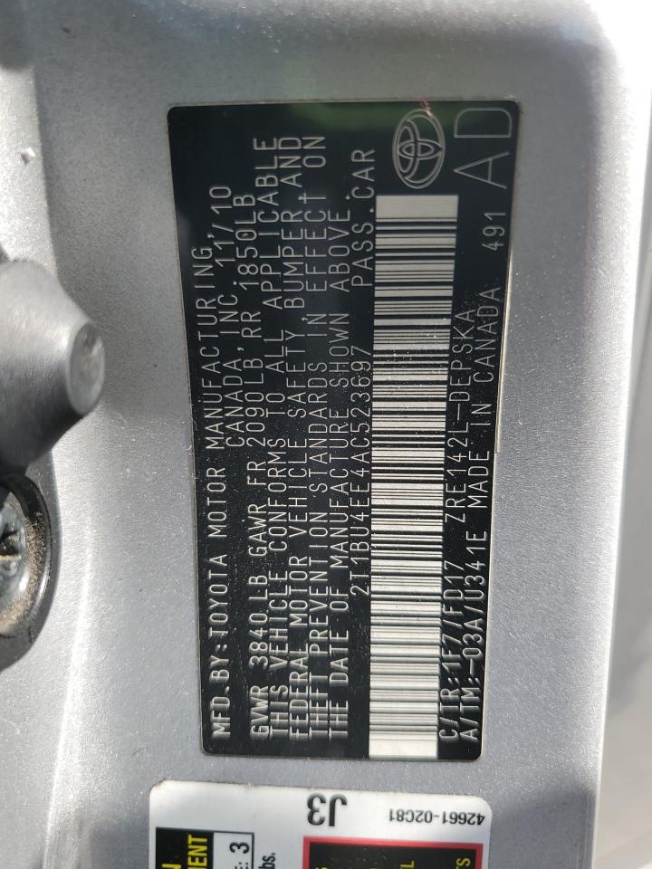 2010 Toyota Corolla Base VIN: 2T1BU4EE4AC523697 Lot: 63839805