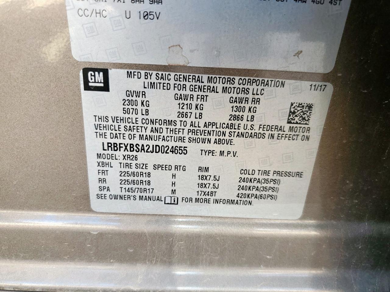 2018 Buick Envision Preferred VIN: LRBFXBSA2JD024655 Lot: 65367555