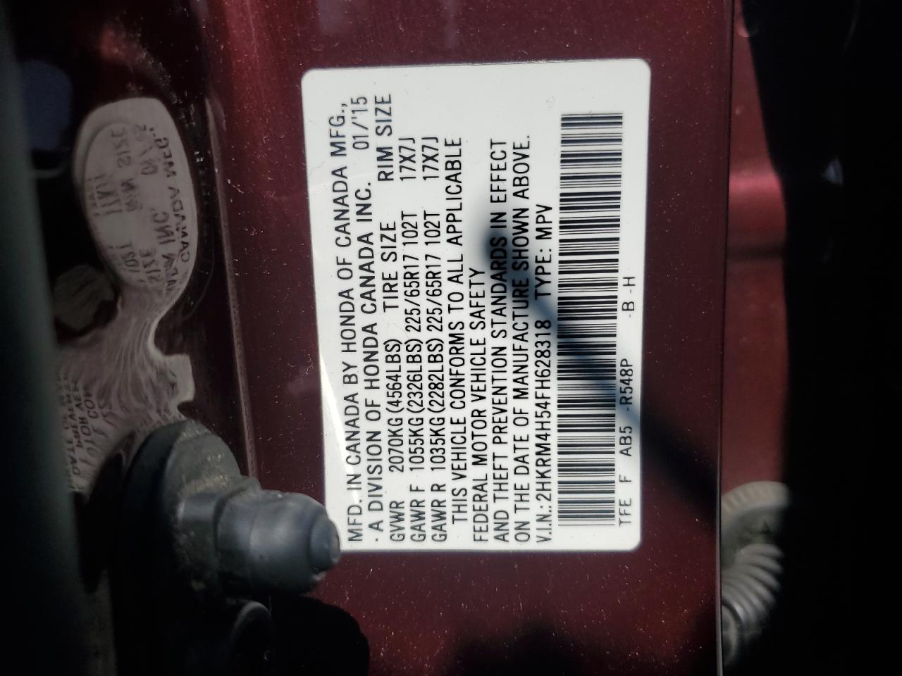 2015 Honda Cr-V Ex VIN: 2HKRM4H54FH628318 Lot: 64734025