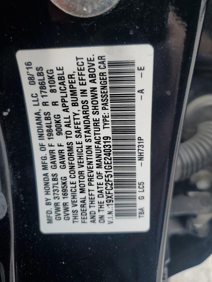 2016 Honda Civic Lx VIN: 19XFC2F51GE240319 Lot: 65869765