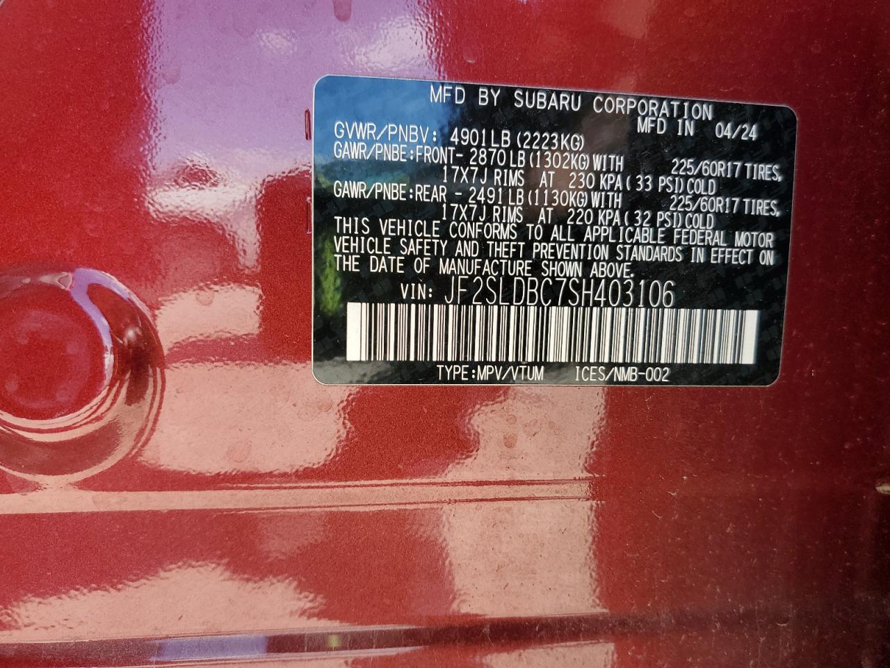 2025 Subaru Forester Premium VIN: JF2SLDBC7SH403106 Lot: 63122035