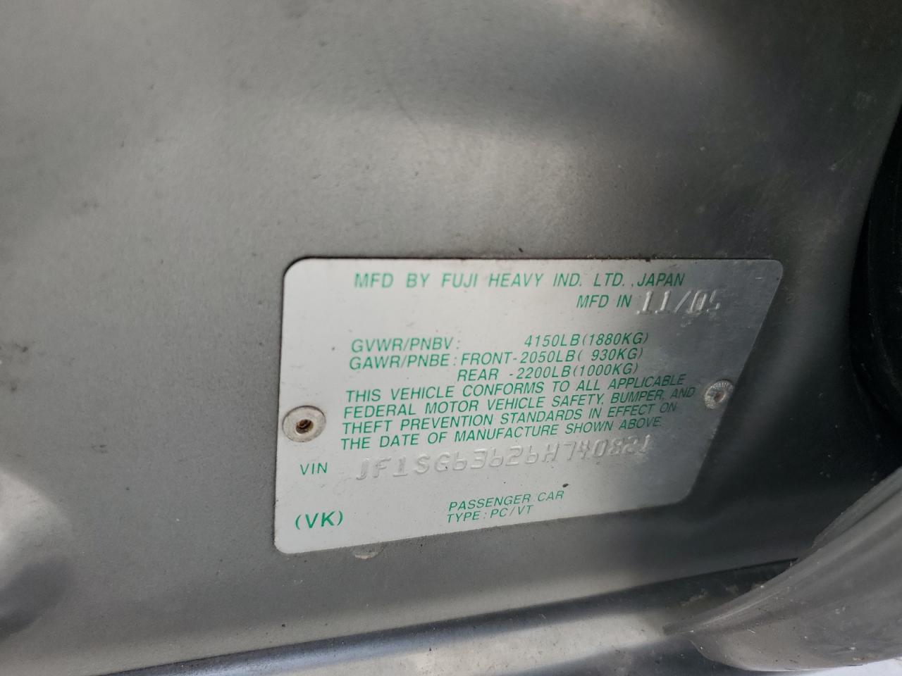 2006 Subaru Forester 2.5X VIN: JF1SG63626H740821 Lot: 63806415