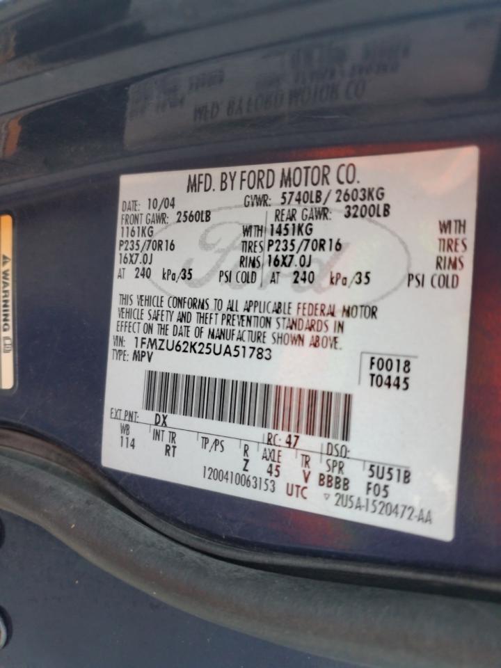 2005 Ford Explorer Xls VIN: 1FMZU62K25UA51783 Lot: 64829135