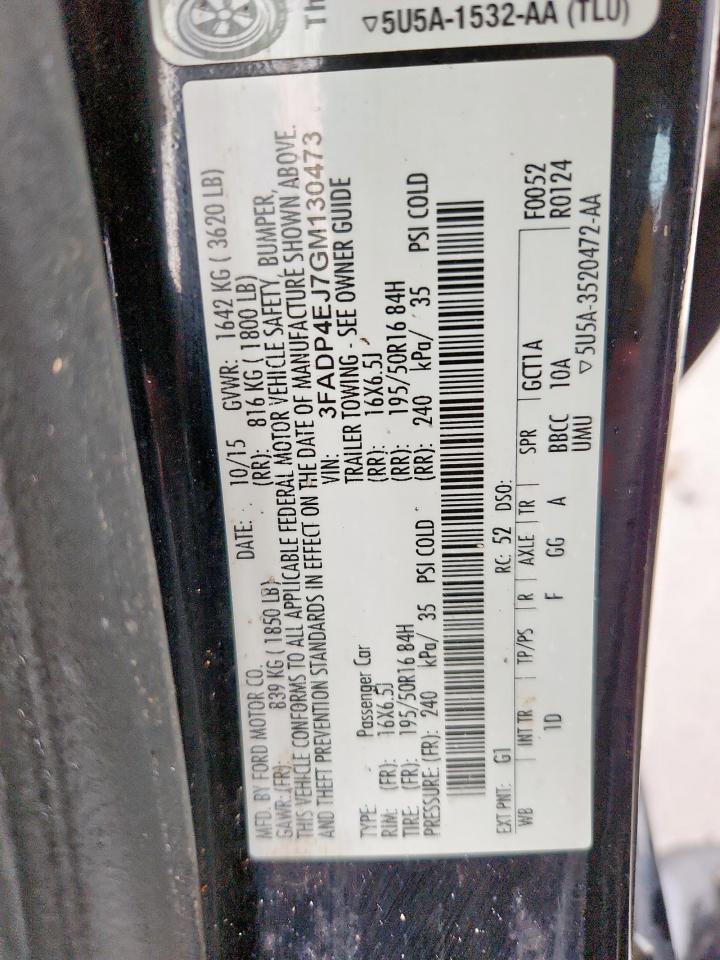 2016 Ford Fiesta Se VIN: 3FADP4EJ7GM130473 Lot: 64740545