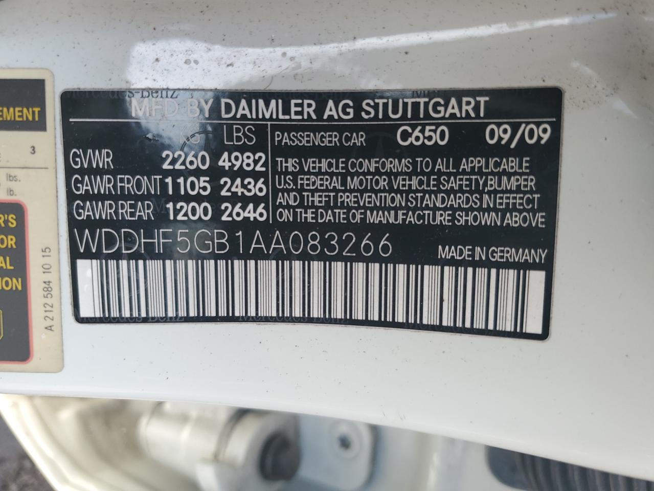 2010 Mercedes-Benz E 350 VIN: WDDHF5GB1AA083266 Lot: 64288415