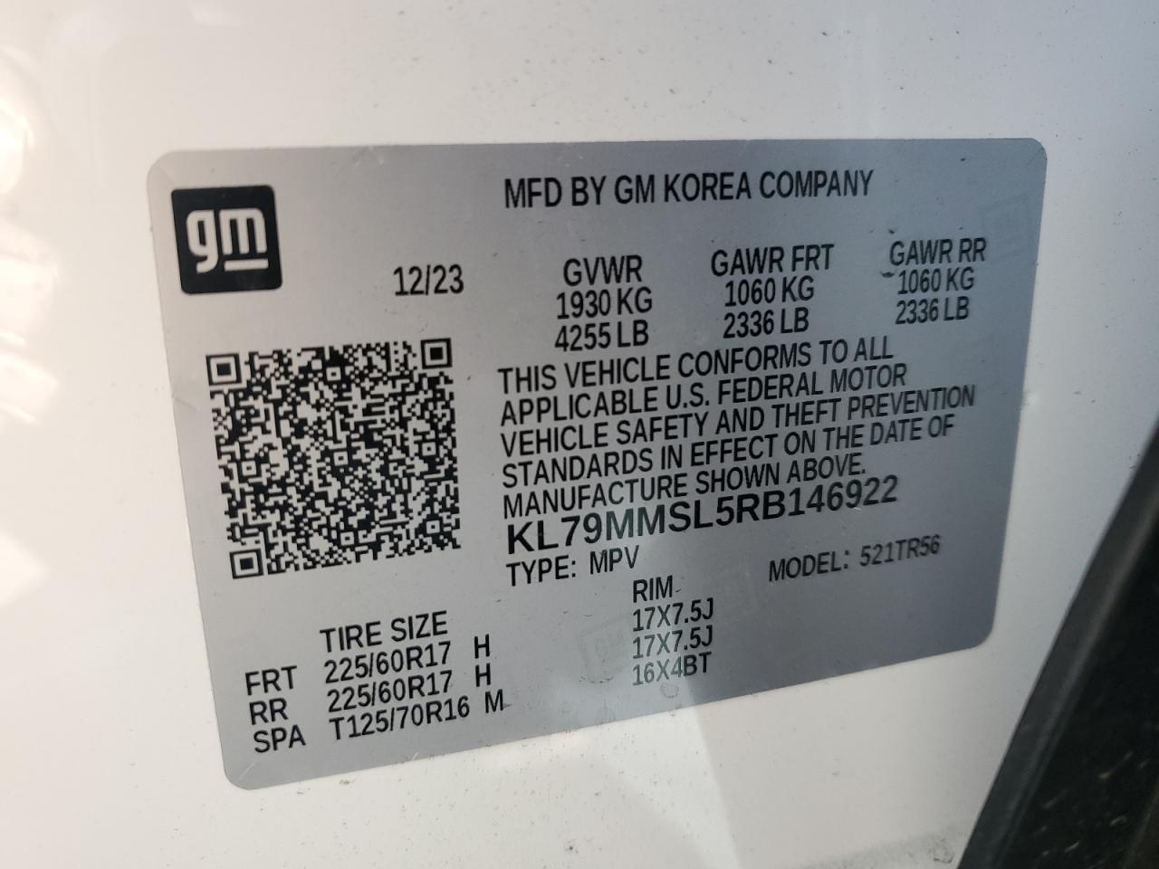 2024 Chevrolet Trailblazer Ls VIN: KL79MMSL5RB146922 Lot: 65275845